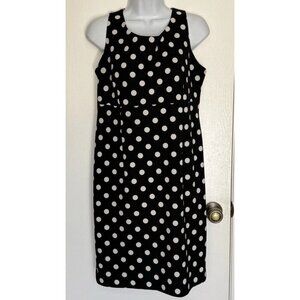 KASPER Women's Black,White Polka Dot Sleeveless A-Line Midi Dress Size 10 NWOT